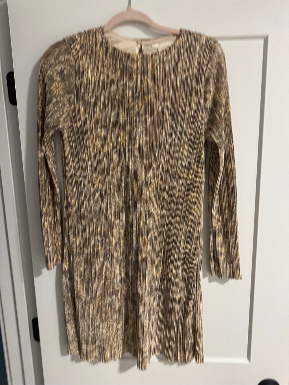 H&M Gold and Cream Pleated Accordion Midi Dress